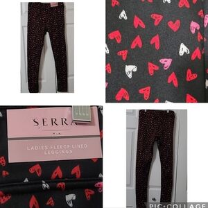 Black Leggings with Hearts Design, Ultra Plush Fleece Lined, Small New With Tags
